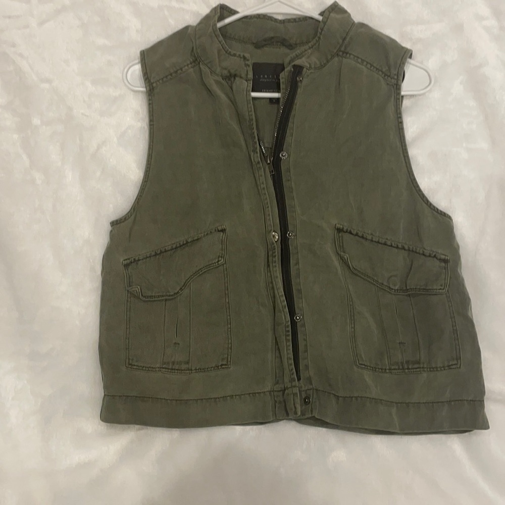 Army green zip up vest